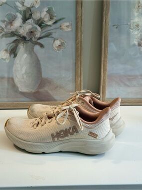 Hoka Women's Cream and Pink Running Shoes